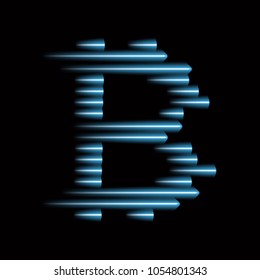 Digital bitcoins symbol with light effect and speed glow lines on black backgraund.