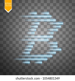 Digital bitcoins symbol with light effect and speed glow lines on transparent backgraund.