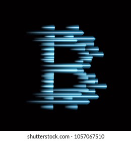 Digital bitcoins symbol with light effect and speed glow lines on black backgraund.