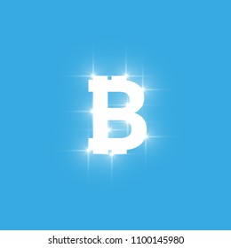 Digital bitcoins symbol with light effect on transparent backgraund.