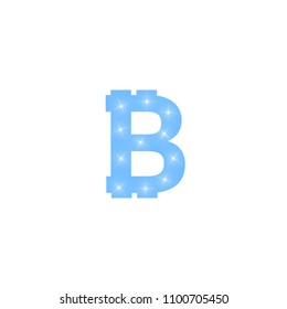 Digital bitcoins symbol with light effect on transparent backgraund.