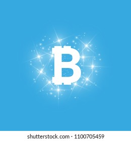 Digital bitcoins symbol with light effect on transparent backgraund.