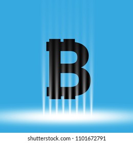 Digital bitcoins symbol with light effect on transparent backgraund.