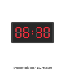 Digital black alarm clock displaying 6:30. Clipart image isolated on white background
