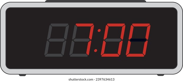 Digital black alarm clock displaying 7:00 o'clock logo design. Digital clock with red numbers - Time to wake up, attend meeting or appointment, ring bounce alarm clock 