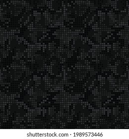 Digital black camouflage, seamless pixel pattern. Urban clothing style, masking dotty camo repeat print. Vector texture