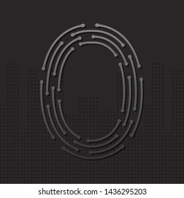 Digital black circuit line number vector on grey network background, technology shiny count down illustration futuristic light shimmer element, abstract icon logo design, typography of zero 0 symbol