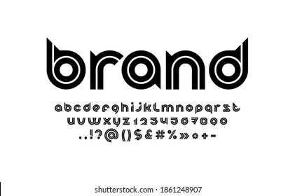 Digital black font, rounded modern alphabet, trendy letters from A to Z and numbers from 0 to 9, vector illustration 10EPS