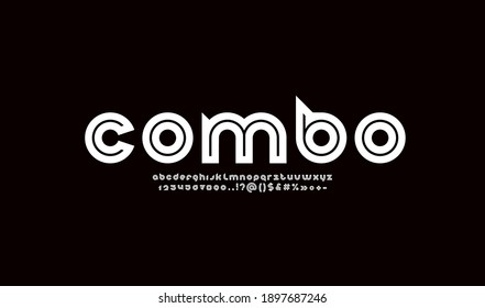 Digital black font, rounded modern alphabet, trendy letters and numbers with line, vector illustration 10EPS