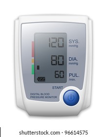 Digital Blood Pressure Monitor, Front View. Vector Illustration