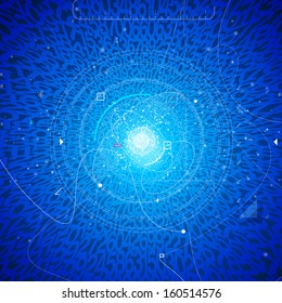 Digital blue background. Background of numbers. Blue background with a burst. Vector illustration.