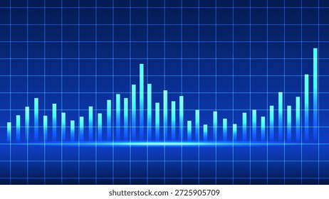 Digital blue bar graph with glowing bars on grid background, representing data analysis