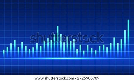 Digital blue bar graph with glowing bars on grid background, representing data analysis