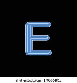 Digitales blaues Alphabet mit weißen Linien.Einzigartiges und anständiges Design von E Alphabet.Blaue farbige Alphabetische Kollektion mit weißen Linien