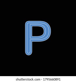 Alfabeto P de color azul digital con líneas blancas.Diseño único y decorativo del alfabeto P.Colección alfabética de color azul con líneas blancas