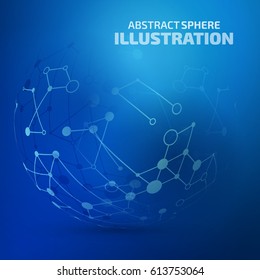Digital blue lines. Color technology sphere illustration. Modern glowing shape design with glow point. 3d connection.
