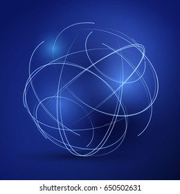 Digital blue lines. Color technology sphere illustration. Modern glowing shape design with glow point. 3d connection