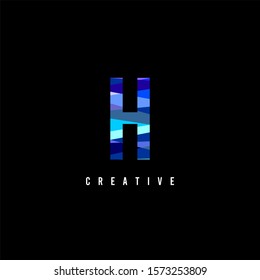 digital blue monogram simple H logo letter isolated on black background design concept.