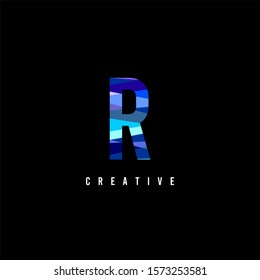 digital blue monogram simple R logo letter isolated on black background design concept.