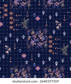 Digital blue motifs floral illustration design