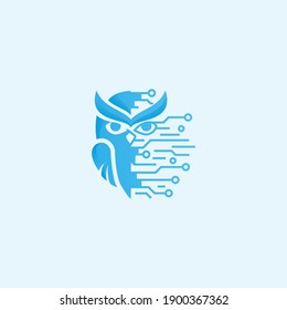Digital blue owl logo design