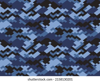 
Digital blue pattern camouflage geometric texture disguise, seamless pattern.