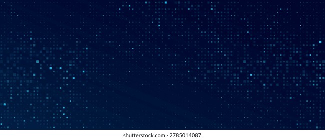Digital blue pixels for FinTech or Technology background. Abstract backdrop of glittering dots for scientific online webinar, blockchain or big data concept. Vector illustration.