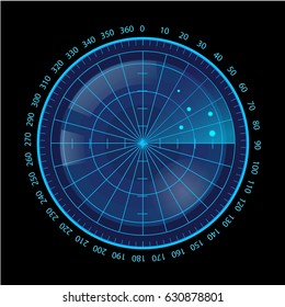 Digital Blue Radar Screen on Black Background