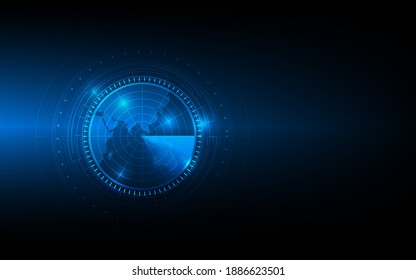 Digital blue realistic vector radar with targets on monitor in searching.