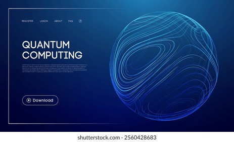 Digital blue sphere with flowing curved lines illustrating quantum computing