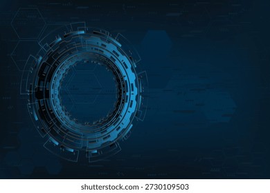 Círculo de tecnología azul digital sobre fondo oscuro. Ciencia, tecnologías digitales futuristas, comunicaciones de alta tecnología, concepto de innovación. Ilustración vectorial.