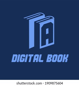 Digital Book , E Book And Digital Library Vector Concept Logo With Initial A Letter