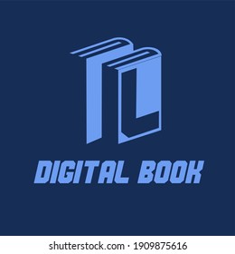Digital Book , E Book and Digital Library Vector Concept Logo with Initial L letter