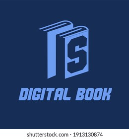 Digital Book, E Book and Digital Library Vector Concept Logo with Initial S letter