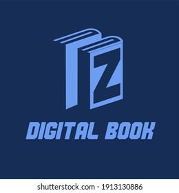 Digital Book, E Book and Digital Library Vector Concept Logo with Initial Z letter