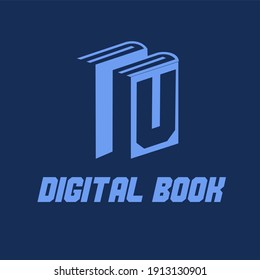 Digital Book, E Book and Digital Library Vector Concept Logo with Initial U letter
