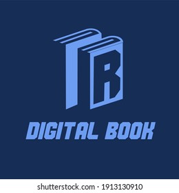 Digital Book, E Book and Digital Library Vector Concept Logo with Initial R letter