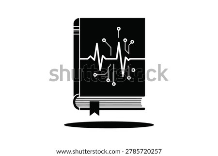Digital Book Featuring Circuit Board Patterns and Heartbeat Pulse Line for Technology and Science Concepts