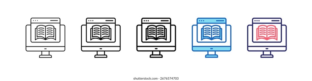 Ícone Do Livro Digital Em 5 Estilos Diferentes Definem A Coleção.