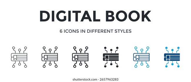 Icono De Libro Digital En Diferente Estilo De Ilustración vectorial. Diseñado En Línea Delgada, Línea Regular, Línea Negrita, Glifo, Línea De Color Y Estilo De Glifo De Color Se Puede Utilizar Para El Web
