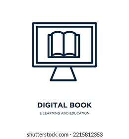 digital book icon from e learning and education collection. Thin linear digital book, book, digital outline icon isolated on white background. Line vector digital book sign, symbol for web and mobile