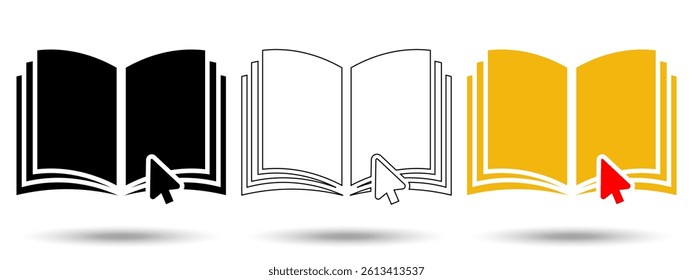 Digital book icon. Digital book icon on a white background, isolated. The icon has three uses in applications and websites. Vector illustration. Digital book icon on a white background.