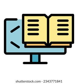 Digital book icon outline vector. Online webinar. Training screen color flat