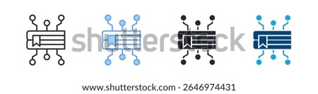 Digital Book Icon Set Multiple Style. Designed In Outline, Blue, Glyph, Dual Tone