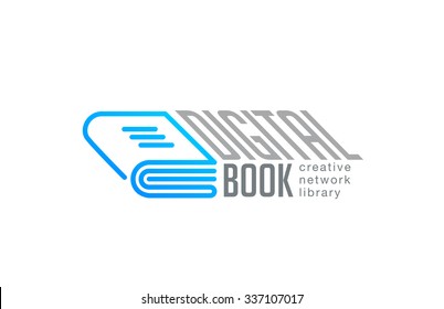 Digital Book Logo design vector template linear style. Web Network Library Logotype technology concept outline icon