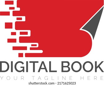 Digital Book Logo Or Page Turn Logo For A Company, Institute, Or Organization. Icon Of Book Page Turn And Technology Symbol. Educational Logo Design Ideas