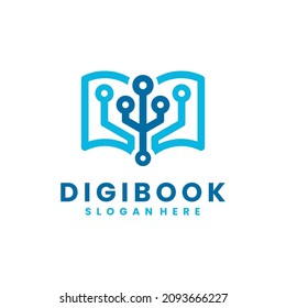 Vector del logotipo del libro digital. Logo de la educación escolar en línea.