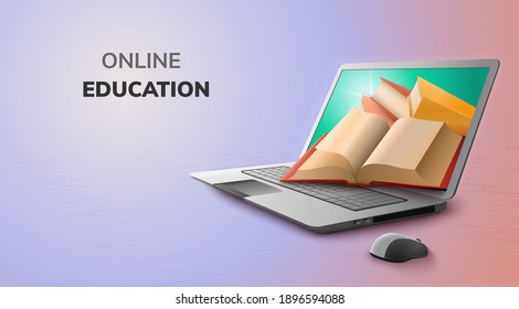 Digital Book Online Education on laptop, blank space mobile website background. social distance concept.