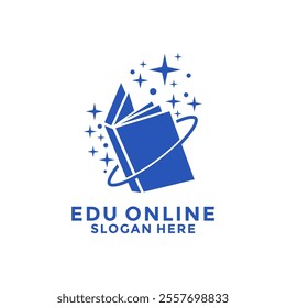 Digital Book Online logo design vector. Planet Book logo vector. Education, university, academy logo design vector template