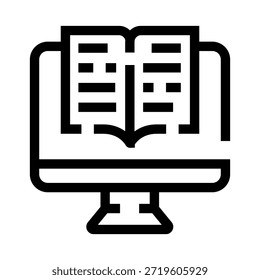Libro digital abierto en un ícono de pantalla de computadora que representa la educación en línea, el aprendizaje electrónico y el acceso al conocimiento virtual a través de Bibliotecas digitales y cursos de Internet
